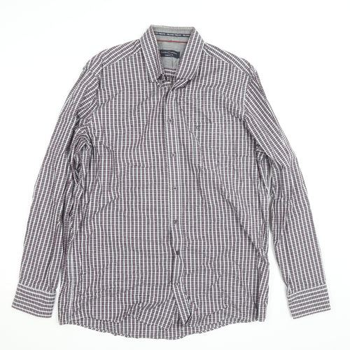 Casa Moda Men's Purple Check Long Sleeve Button-Up Shirt L