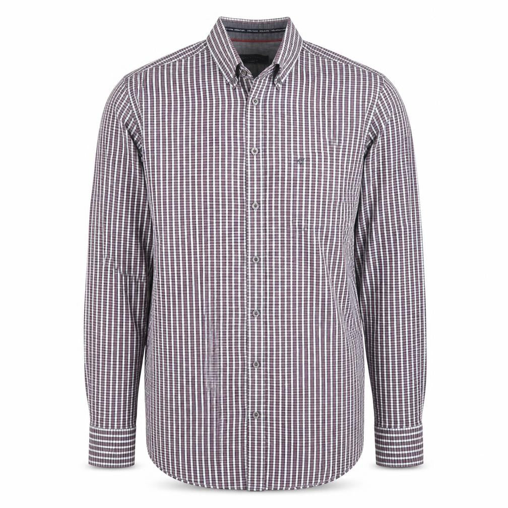 Front view of Casa Moda Men's Purple Check Long Sleeve Button-Up Shirt L