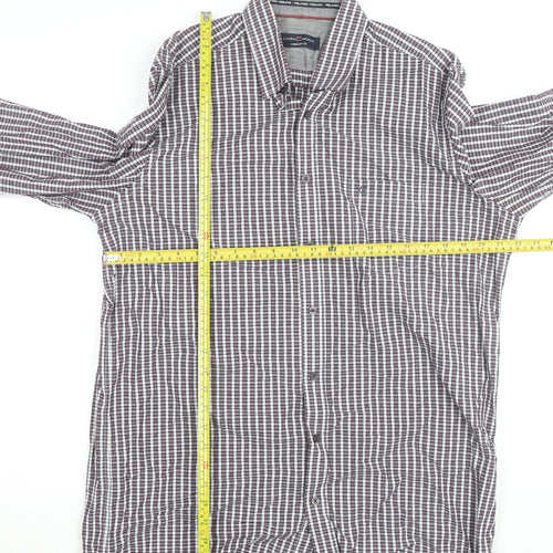 Casa Moda Men's Purple Check Long Sleeve Button-Up Shirt L