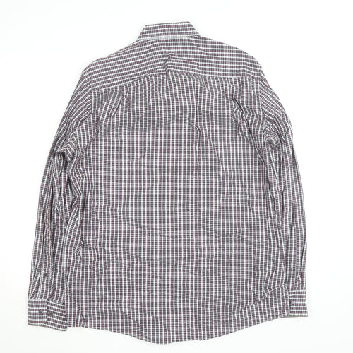 Casa Moda Men's Purple Check Long Sleeve Button-Up Shirt L