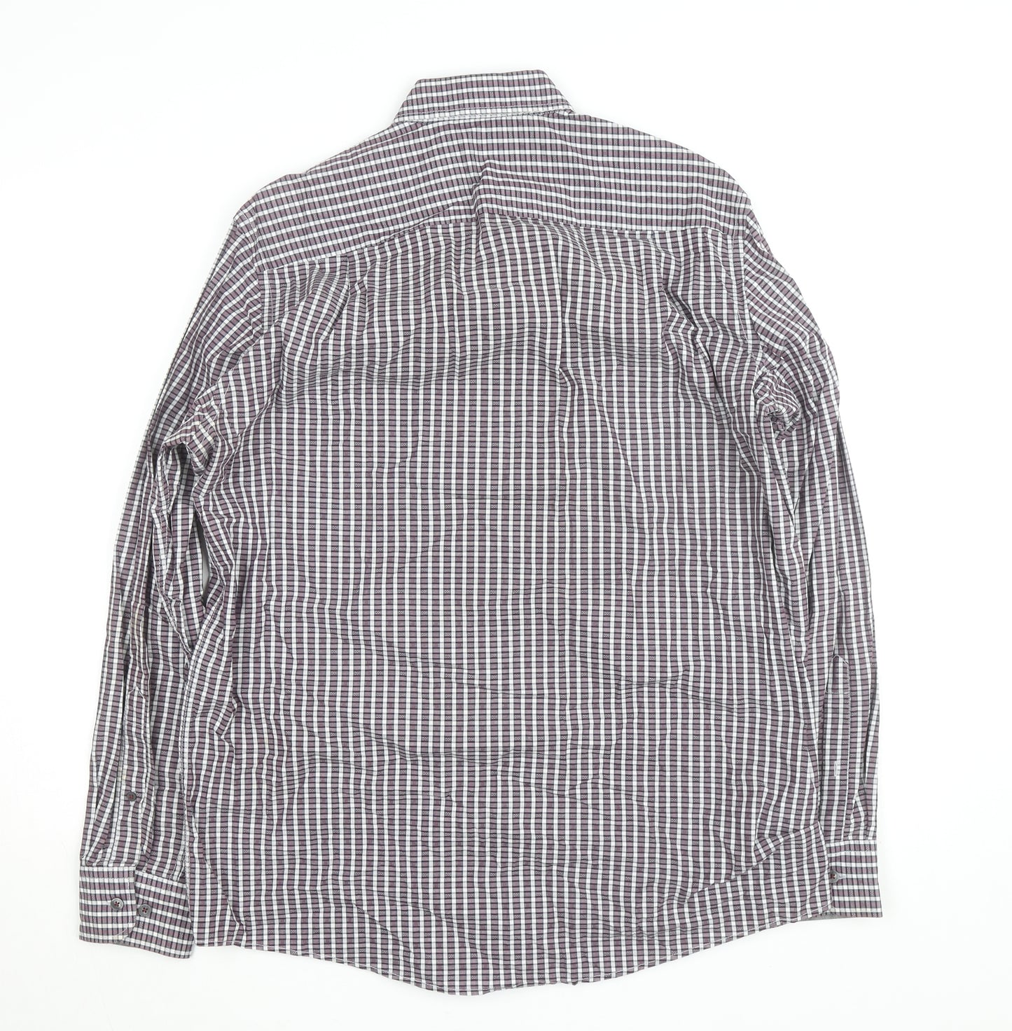 Casa Moda Men's Purple Check Long Sleeve Button-Up Shirt L