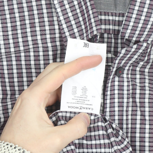 Casa Moda Men's Purple Check Long Sleeve Button-Up Shirt L