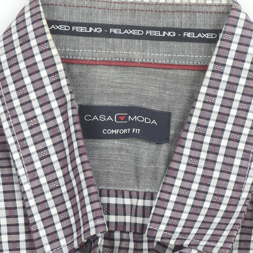 Casa Moda Men's Purple Check Long Sleeve Button-Up Shirt L