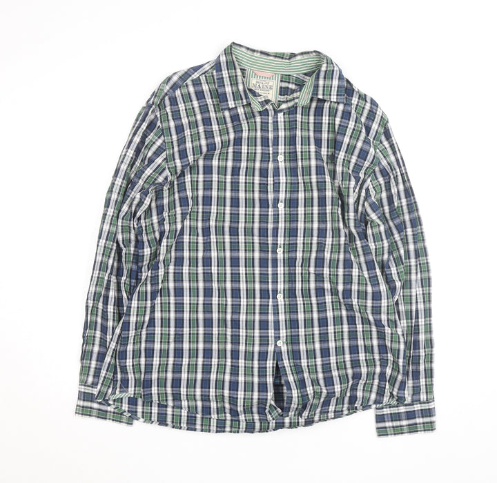 Maine New England Men's Blue Check Cotton Button-Up Shirt Size L