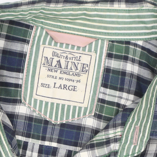 Maine New England Men's Blue Check Cotton Button-Up Shirt Size L