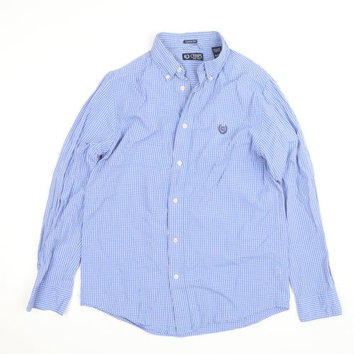 Chaps Men's Blue Check Cotton Button-Up Long Sleeve Shirt S Custom Fit