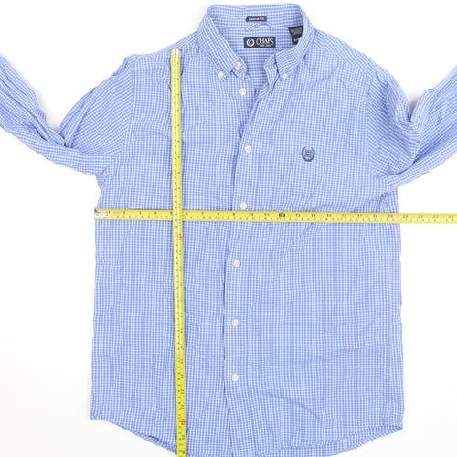 Chaps Men's Blue Check Cotton Button-Up Long Sleeve Shirt S Custom Fit