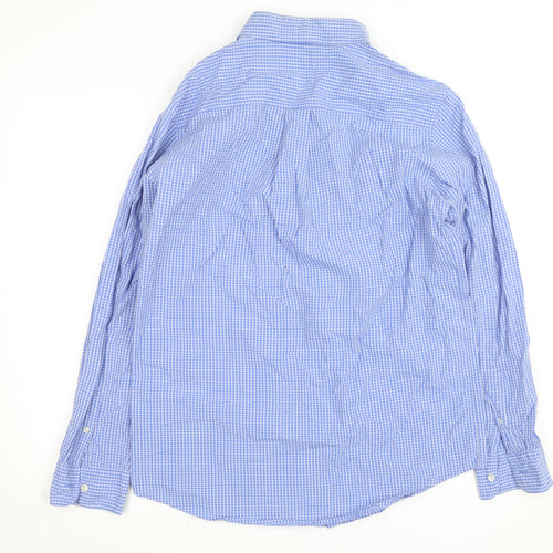 Chaps Men's Blue Check Cotton Button-Up Long Sleeve Shirt S Custom Fit