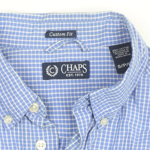 Chaps Men's Blue Check Cotton Button-Up Long Sleeve Shirt S Custom Fit