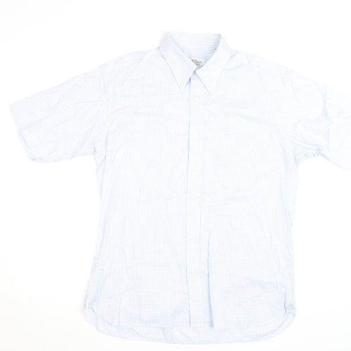 Oscar Jacobson Men's Blue Check Short Sleeve Button-Up Shirt Size L