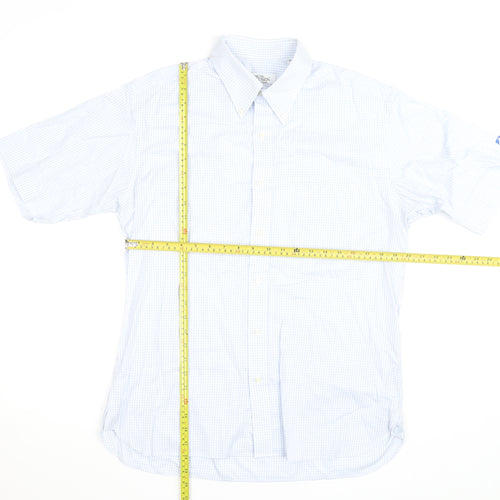 Oscar Jacobson Men's Blue Check Short Sleeve Button-Up Shirt Size L