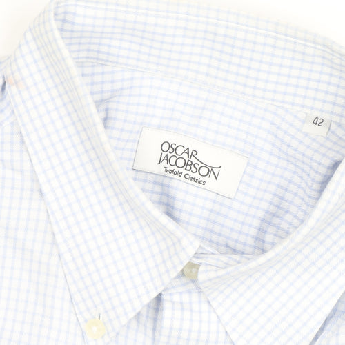 Oscar Jacobson Men's Blue Check Short Sleeve Button-Up Shirt Size L