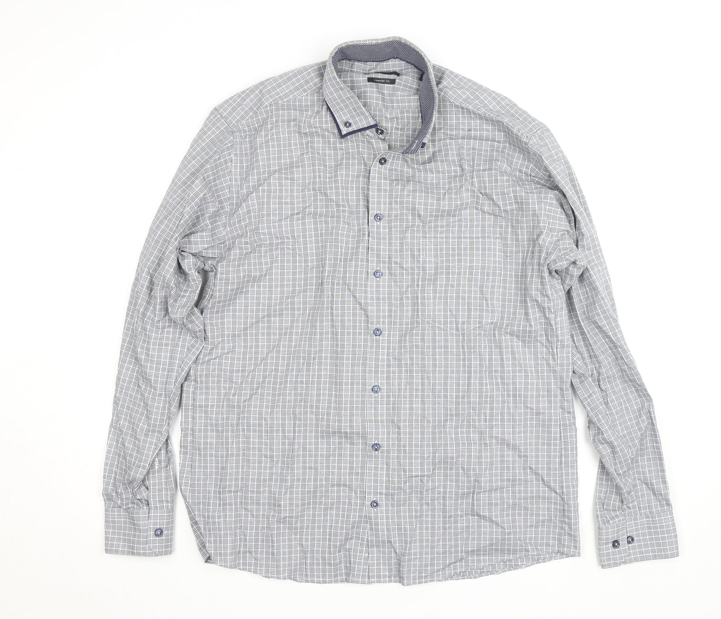 Hatico Essentials Men's Blue Check Regular Fit Long Sleeve Button-Up Shirt Size 17