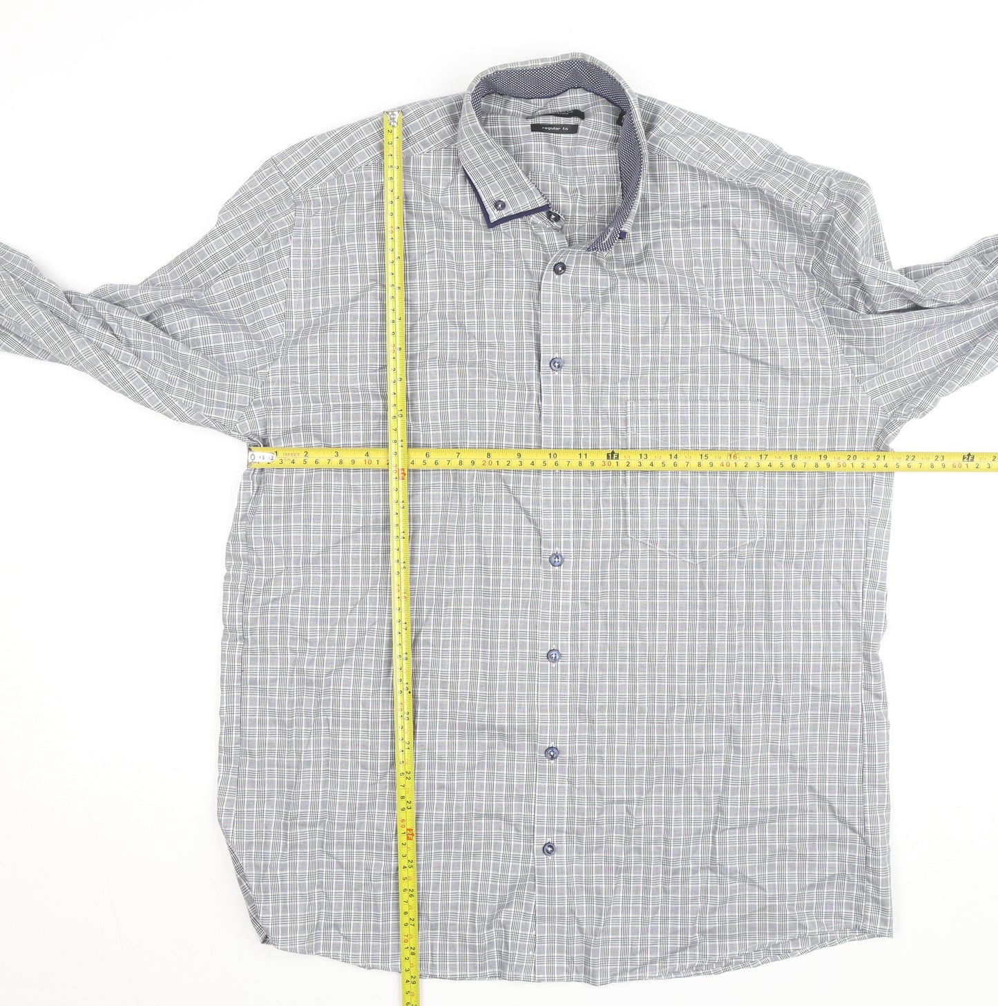 Hatico Essentials Men's Blue Check Regular Fit Long Sleeve Button-Up Shirt Size 17