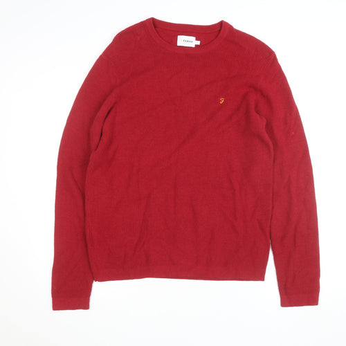 Farah Men's Red Cotton Crew Neck Jumper Size L Classic Knitwear