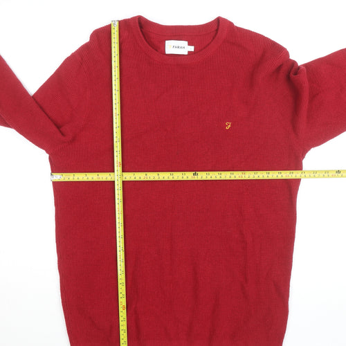 Farah Men's Red Cotton Crew Neck Jumper Size L Classic Knitwear