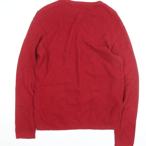 Farah Men's Red Cotton Crew Neck Jumper Size L Classic Knitwear