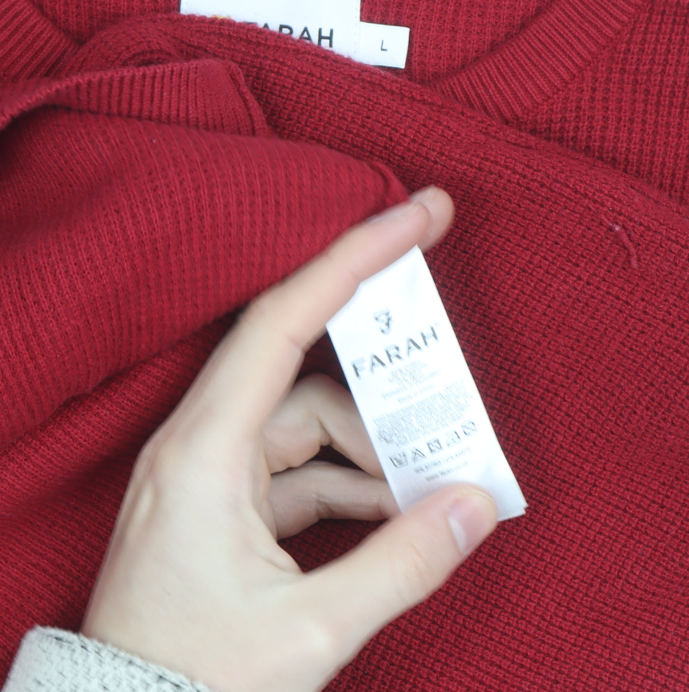 Farah Men's Red Cotton Crew Neck Jumper Size L Classic Knitwear