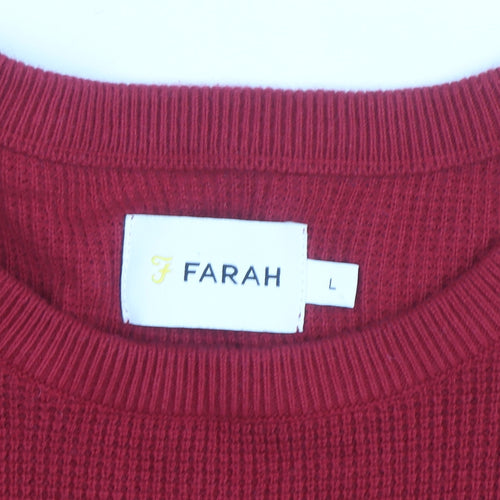 Farah Men's Red Cotton Crew Neck Jumper Size L Classic Knitwear