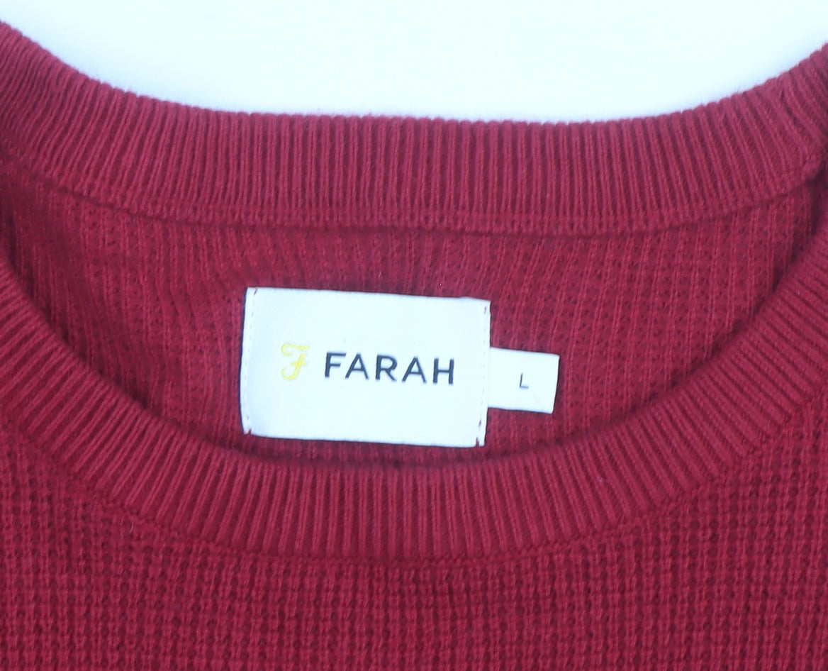 Farah Men's Red Cotton Crew Neck Jumper Size L Classic Knitwear