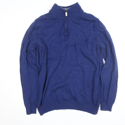 Cotton Traders Men's Blue XL 1/2 Zip High Neck Cotton Jumper
