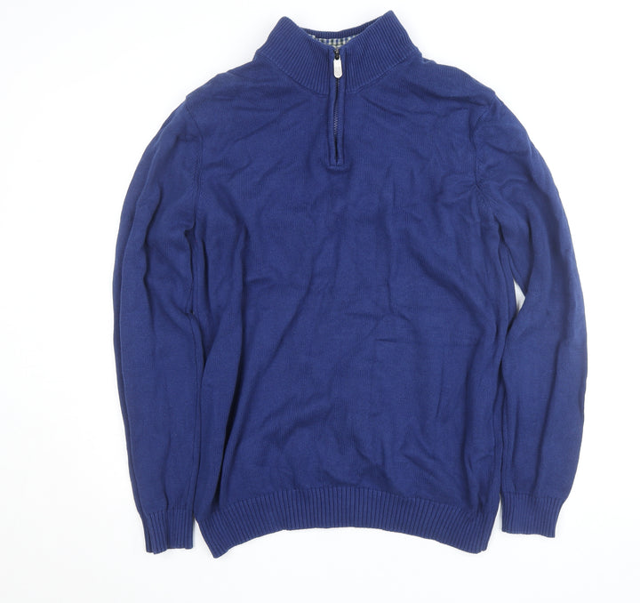 Cotton Traders Men's Blue XL 1/2 Zip High Neck Cotton Jumper