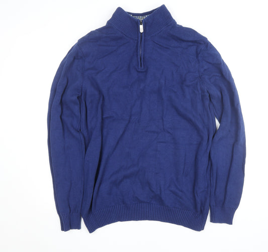 Cotton Traders Men's Blue XL 1/2 Zip High Neck Cotton Jumper
