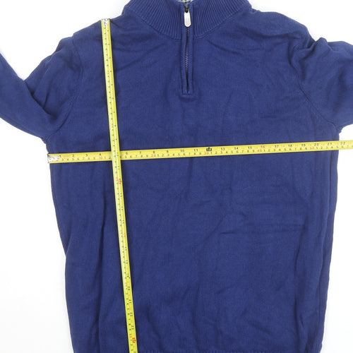 Cotton Traders Men's Blue XL 1/2 Zip High Neck Cotton Jumper