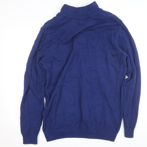 Cotton Traders Men's Blue XL 1/2 Zip High Neck Cotton Jumper