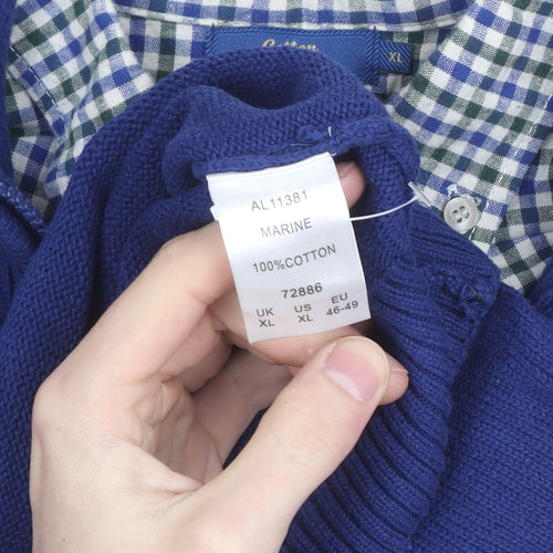 Cotton Traders Men's Blue XL 1/2 Zip High Neck Cotton Jumper