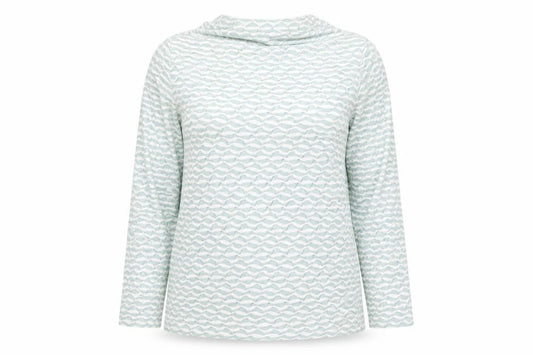 Front view of Principles by Ben de Lisi Women's Blue Geometric Long Sleeve Jersey Blouse, size 12