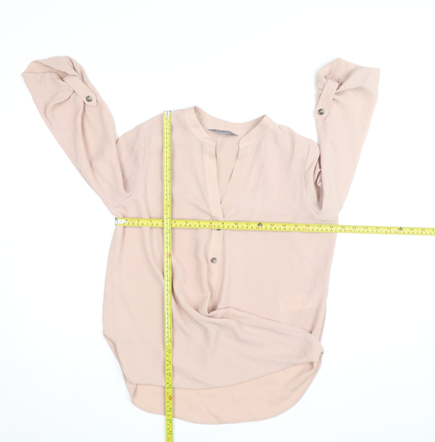 Principles Women Beige Tunic Blouse Size 10 Viscose Long Sleeve