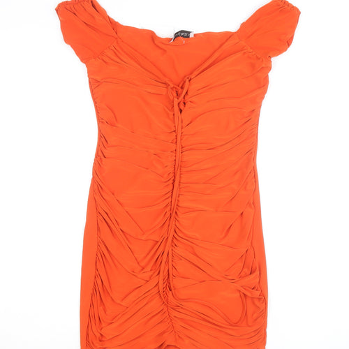 Premier Glam Women Orange Off Shoulder Ruched Bodycon Dress Size 12