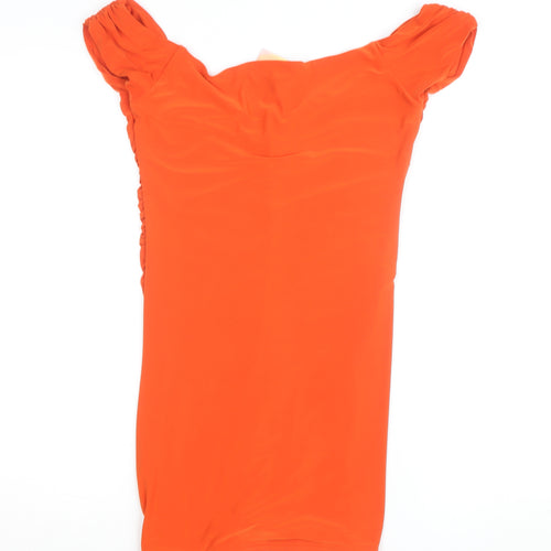 Premier Glam Women Orange Off Shoulder Ruched Bodycon Dress Size 12