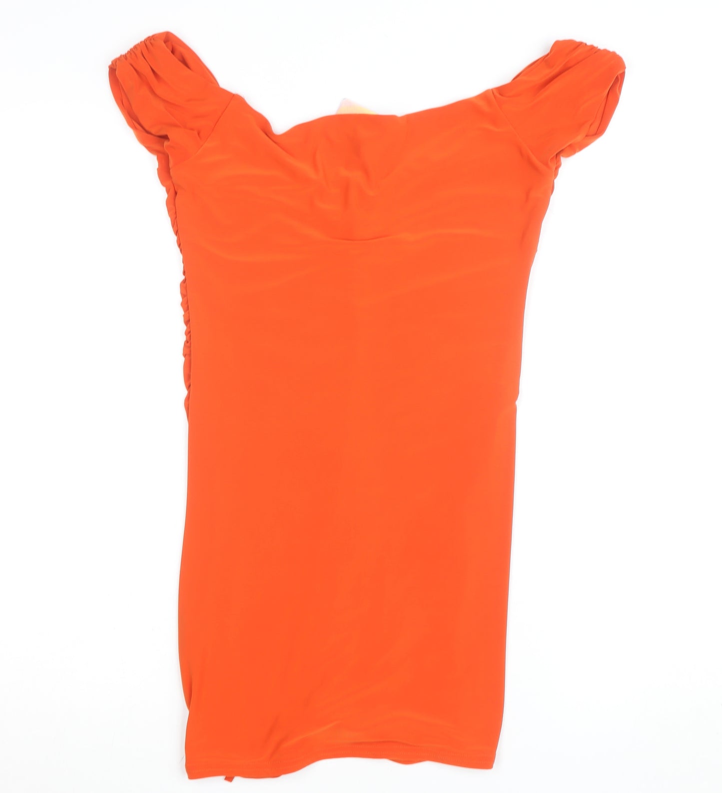 Premier Glam Women Orange Off Shoulder Ruched Bodycon Dress Size 12