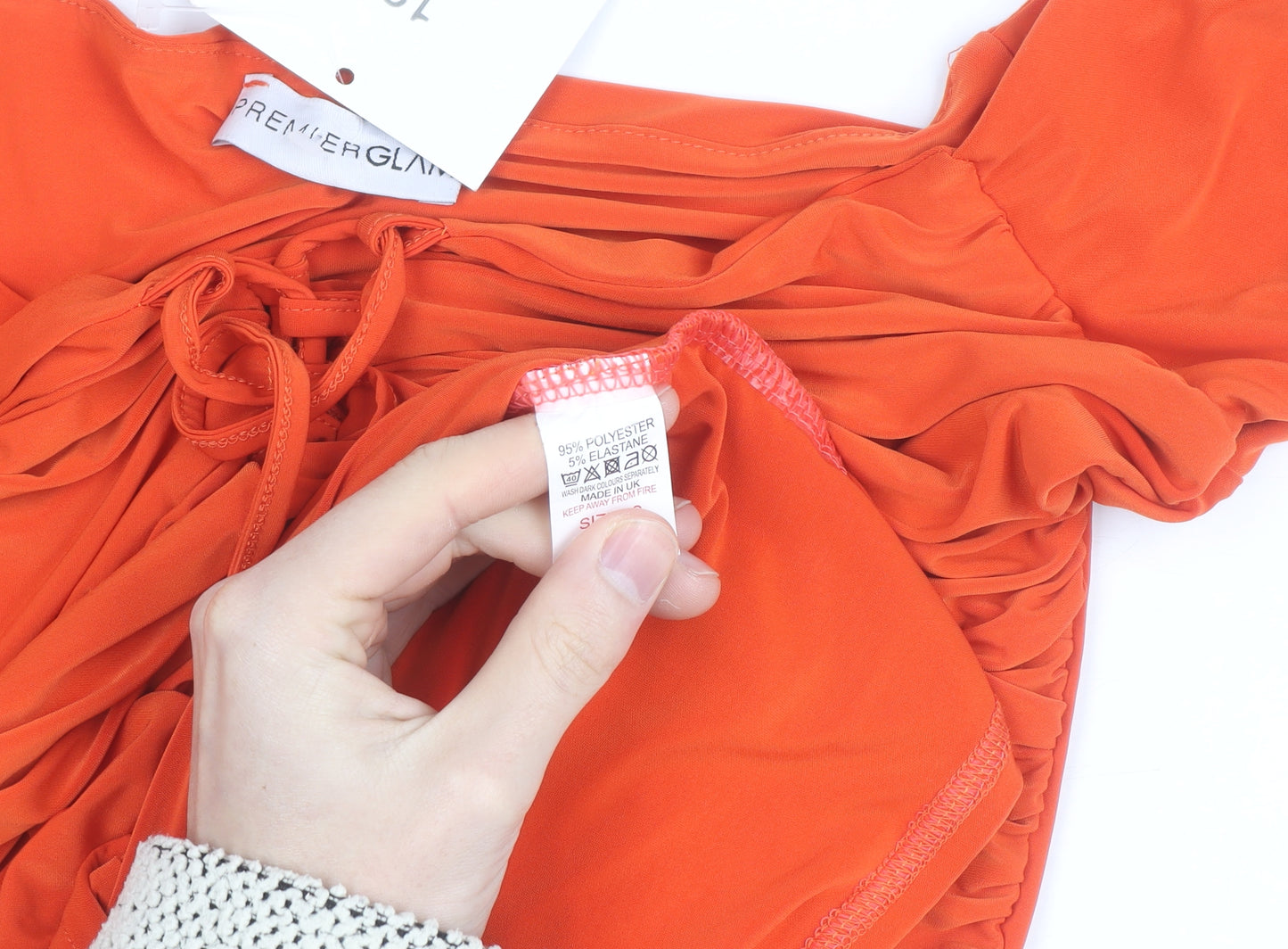 Premier Glam Women Orange Off Shoulder Ruched Bodycon Dress Size 12