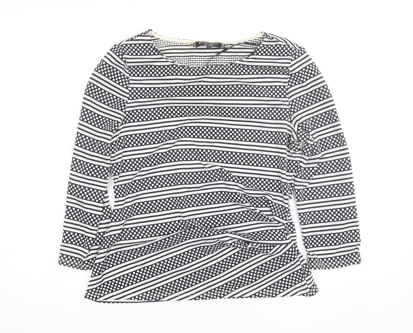 Principles by Ben de Lisi Women's Black White Striped Long Sleeve Jersey Top Size 10