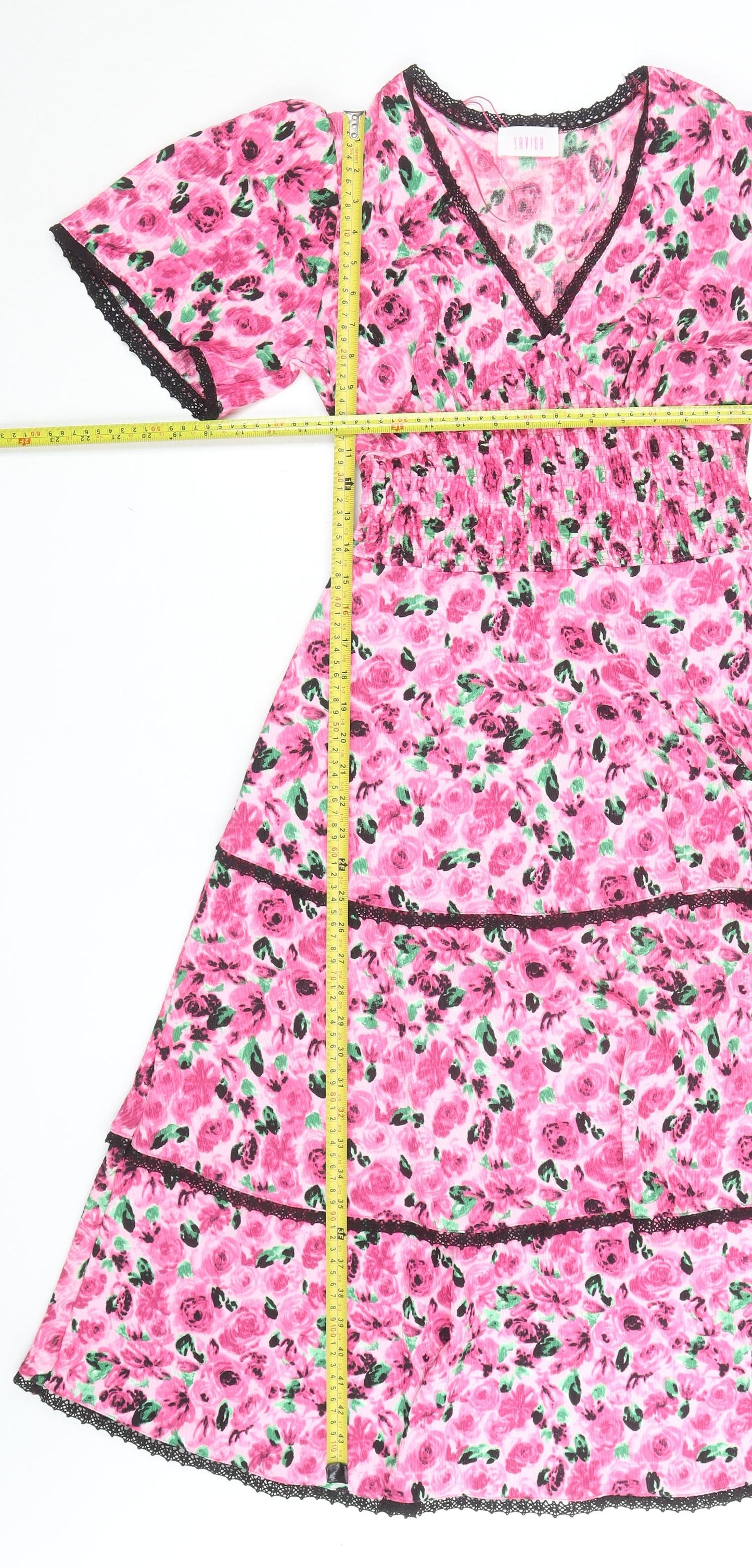 Savida Women's Pink Floral Midi Fit & Flare Dress Size 10