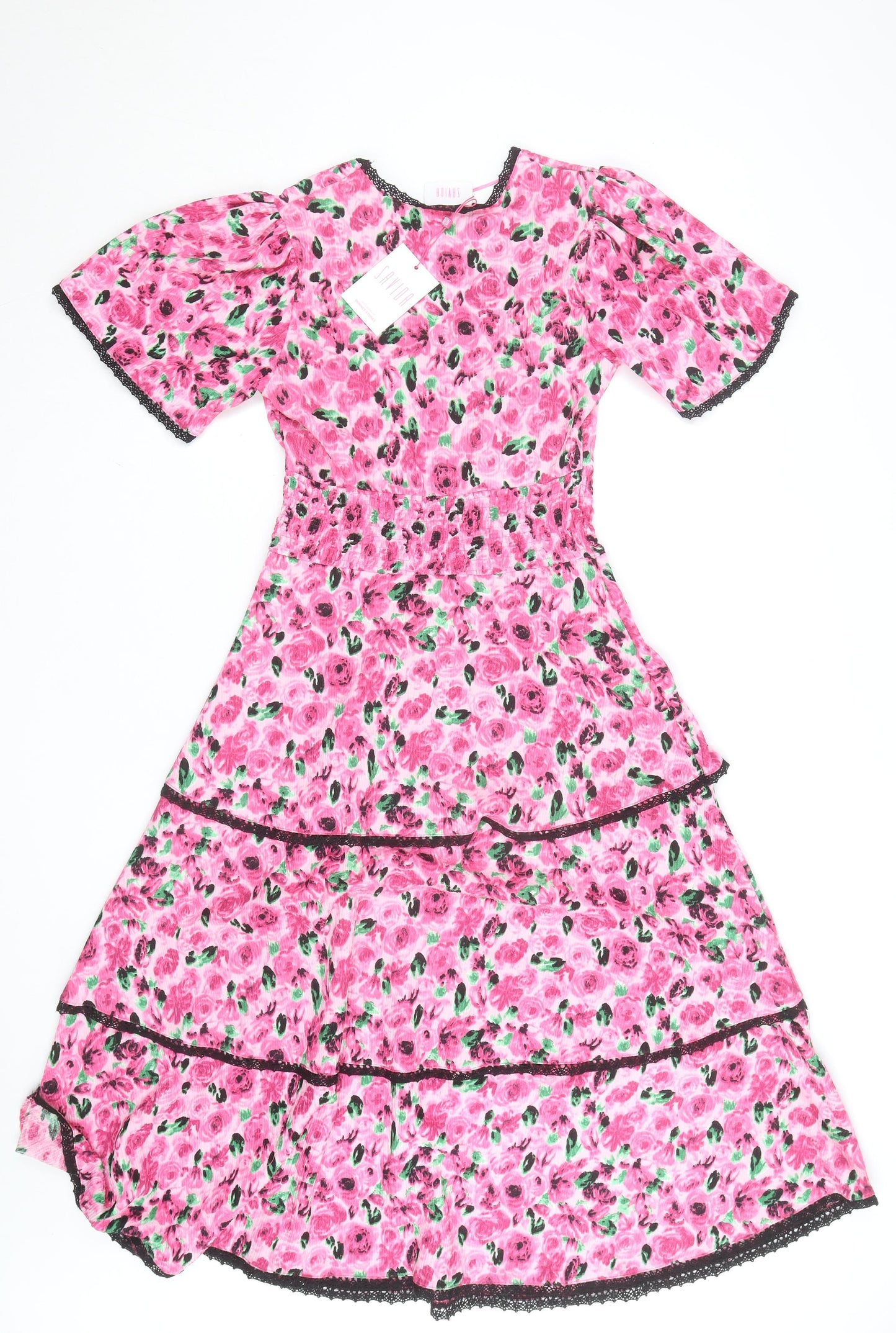 Savida Women's Pink Floral Midi Fit & Flare Dress Size 10