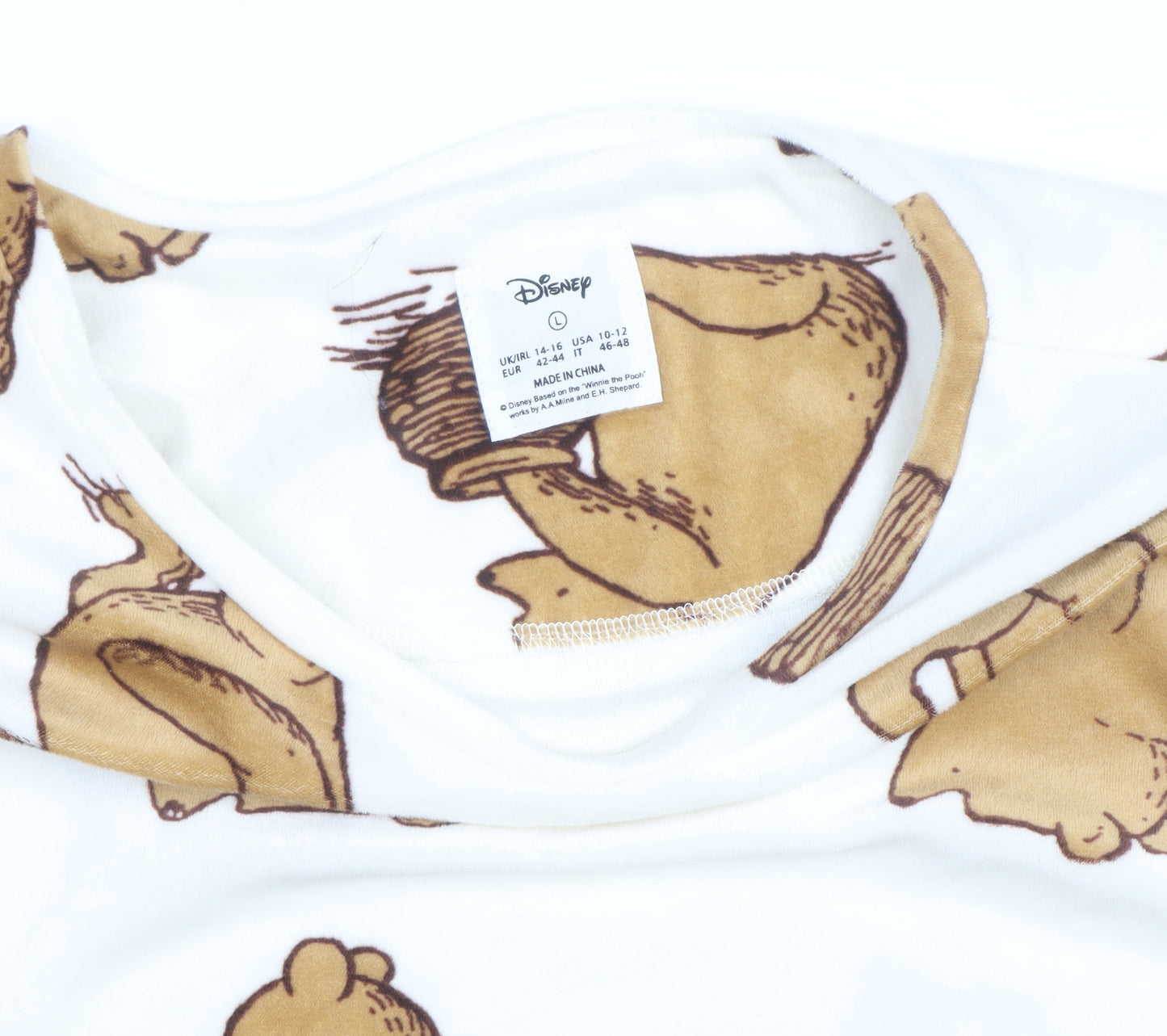 Disney Women Ivory Winnie the Pooh Long Sleeve Nightshirt UK 14-16