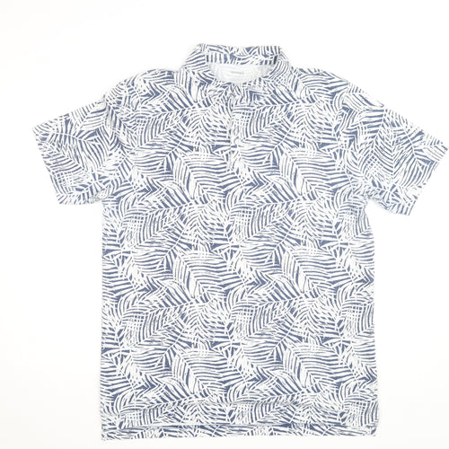 Dunnes Stores Men's Blue Leaf Print Regular Fit Short Sleeve Shirt