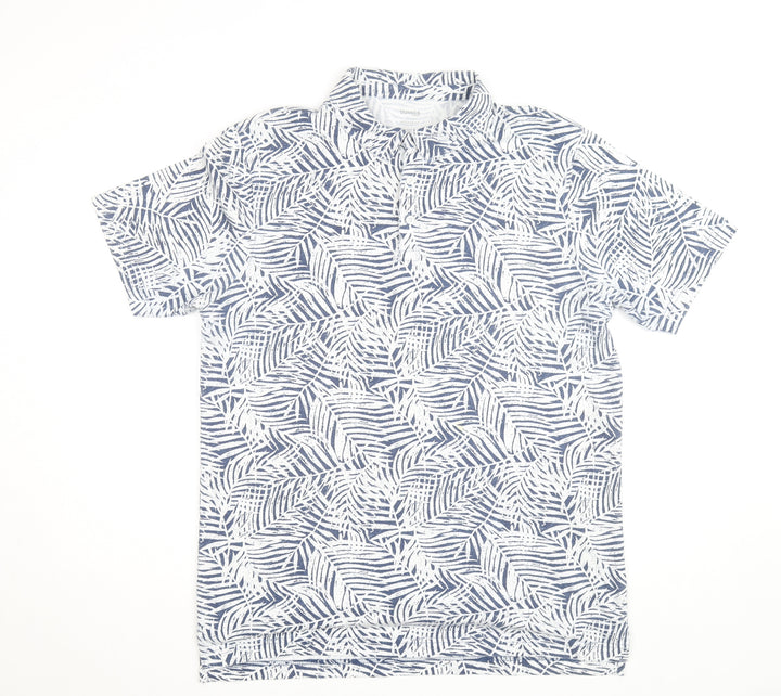 Dunnes Stores Men's Blue Leaf Print Regular Fit Short Sleeve Shirt