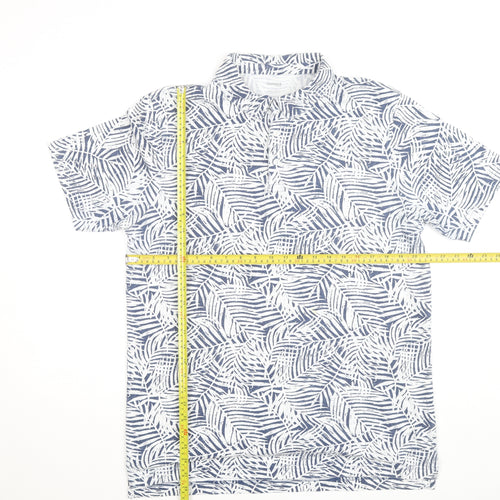 Dunnes Stores Men's Blue Leaf Print Regular Fit Short Sleeve Shirt