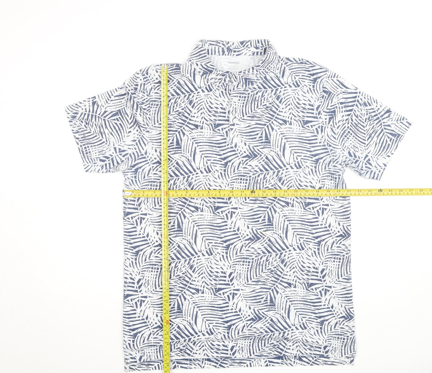 Dunnes Stores Men's Blue Leaf Print Regular Fit Short Sleeve Shirt