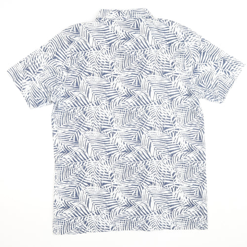 Dunnes Stores Men's Blue Leaf Print Regular Fit Short Sleeve Shirt