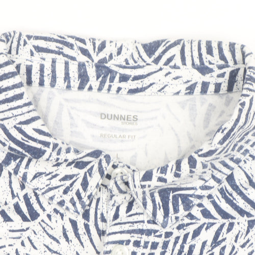 Dunnes Stores Men's Blue Leaf Print Regular Fit Short Sleeve Shirt