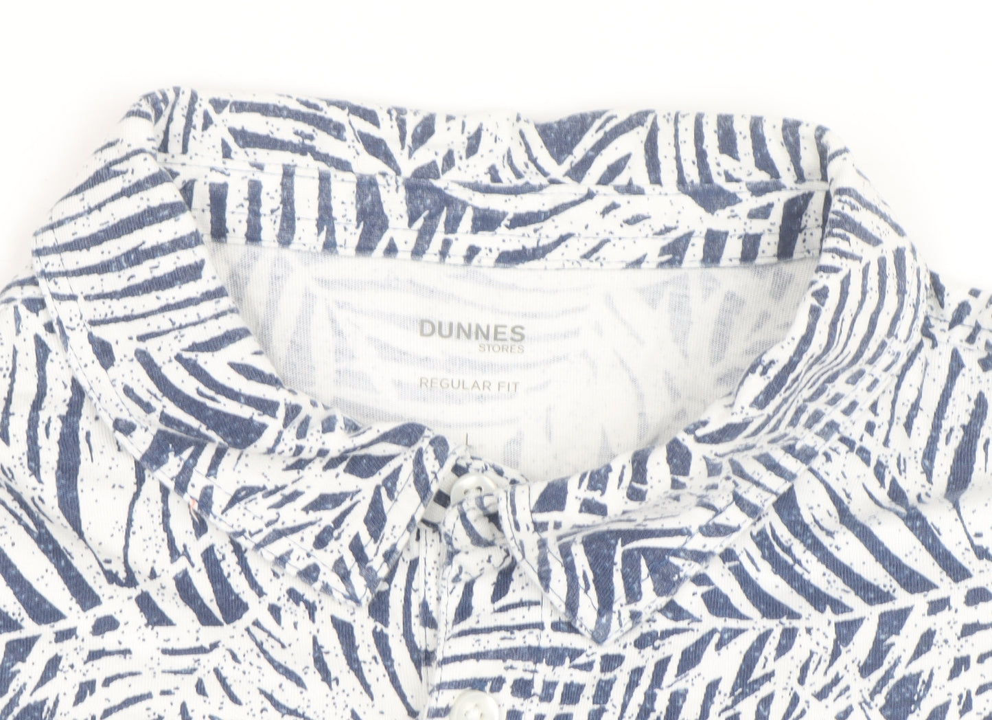 Dunnes Stores Men's Blue Leaf Print Regular Fit Short Sleeve Shirt