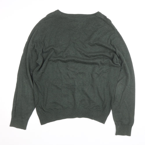 Tommy Hilfiger Mens Green V-Neck Cotton Jumper Size L