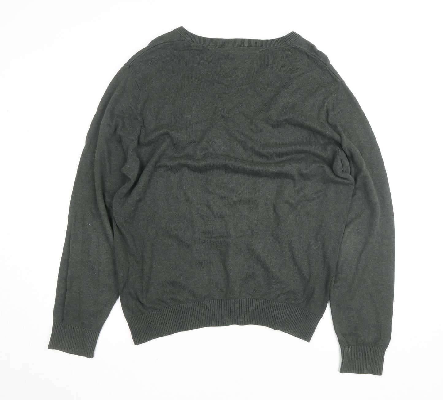 Tommy Hilfiger Mens Green V-Neck Cotton Jumper Size L
