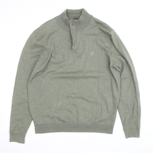 Paul Costelloe Men’s Green Henley Jumper L High Neck Cotton Blend